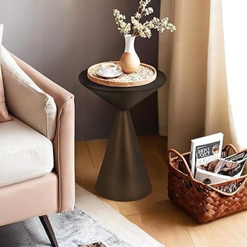Small Drink Table, Round Martini Table, Drum End Table Side Table, Metal Accent Table,for Small Space Living Room, Bedroom, Brown