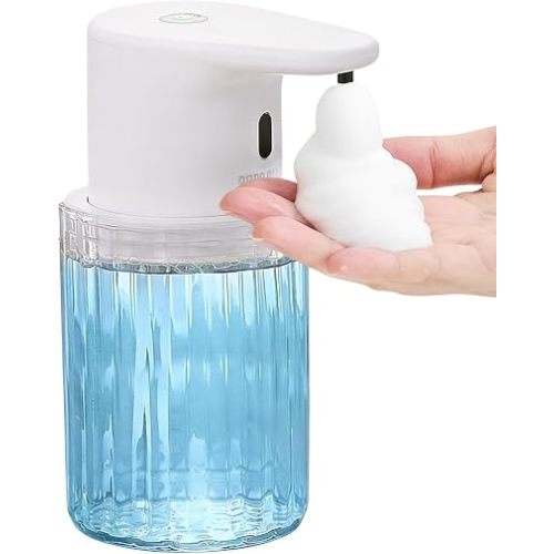 Automatic Soap Dispenser Touchless, 300ml USB Rechargeable Sensor Hand Soap Dispenser, 3 Adjustable Volume Levels, IPX7 Waterproof Wall Mounted & Countertop Auto Dispenser for Bathroom Kitchen Home