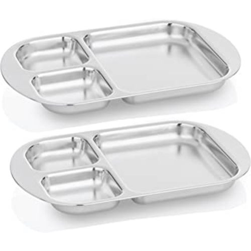 Children's Stainless Steel Divided Plates | Education Series | Premium 304 (18/8) | Set of 2 | Ideal for Montessori Babies, Toddlers & Kids