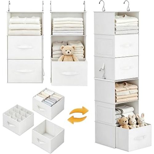6 Shelf Hanging Closet Organizer with 2 Separable Shelves 3 Drawer 4 Pocket