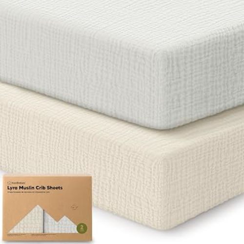 KeaBabies 2-Pack Muslin Crib Sheets for Boy, Girl, 52x28 Fitted (Greige)