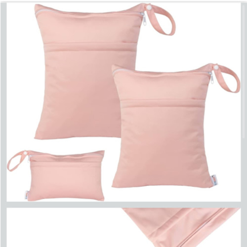 ALVABABY 3pcs Baby Cloth Diaper Wet/Dry Bags|Waterproof Reusable with Two Pockets|Travel, Beach, Pool, Daycare, Soiled Baby Items,Yoga,Gym Bag for Swimsuits or Wet Clothes (3 pcs in SML, Pink) 3L-B19