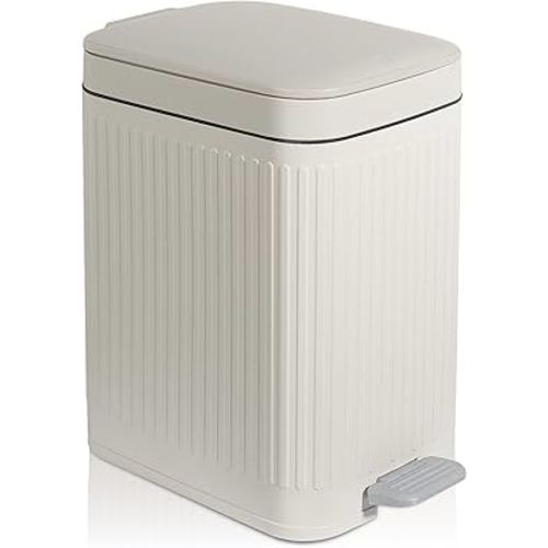 rejomiik Small Bathroom Trash Can with Lid Slim Soft Close Garbage Can Step Wastebasket Container Trash Bin for Office Bedroom Kitchen Living Room (2.6 Gallon Cream)