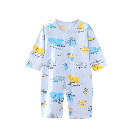 WRKEKC Baby Girls Romper, Baby Boys Jumpsuit, Newborn Summer Button-Up Print Round Neck Short Sleeve Comfortable Lightly Rompers