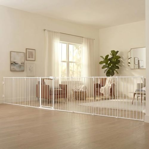 Regalo Safety 192" Super Wide Baby Gate & Play Yard, 2-in-1 Convertible Extra Wide Safety Barrier, Hardware Mounted for Toddlers & Pets, Tested & Safe for 30 Years, American Designed & Owned, White