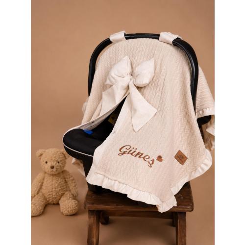 Personalized Muslin Baby Car Seat Cover, Custom Embroidered Cotton Infant Carrier