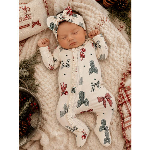 2-Way Zip Ruffle Footie, Country Christmas Bows
