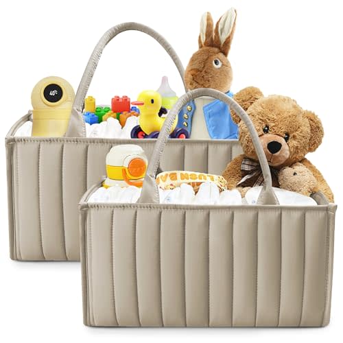 SWEET DOLPHIN 2-Pack Baby Diaper Caddy Organizers, Stylish Storage Baskets for Newborn Essentials, Diaper Station & Car Travel, Value Bundle for Baby Shower Gifts & Registry Must-Haves - Light Brown