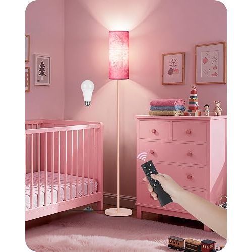 Dimmable Floor Lamps for Living Room with Remote and Foot Switch, 64.4” Modern Standing Tall Lamp, Corner Lamp for Bedroom, Bulb Included, 3000K-6500K, FCC Listed, Sakura Pink PCP06LD05W1