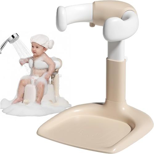 Baby Bath Stand, Foldable Standing Bathtub for Baby, Shower Stand and Bath Support for Infants and Toddlers (6–36 Months), Non-Slip Adjustable Baby Standing Support, Coffee