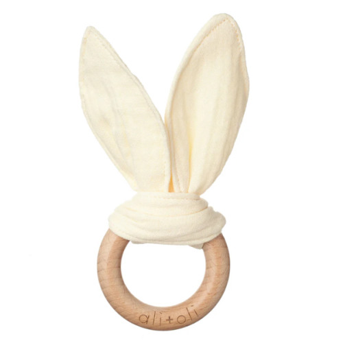Crinkle Bunny Ears Wooden Teether
