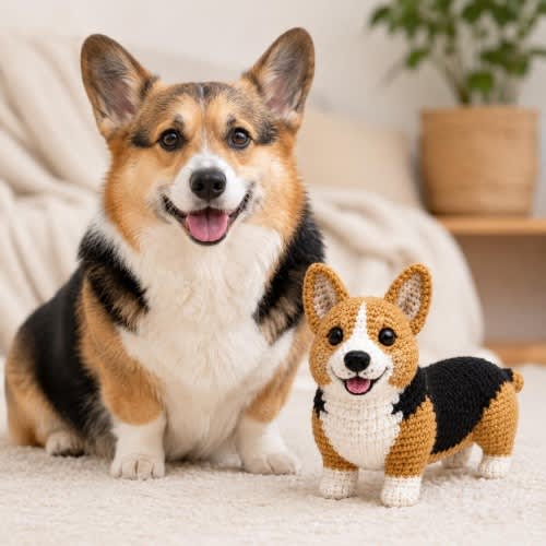 Custom Corgi Plush, Personalized Crochet Pet Portrait, Handmade Dog Amigurumi Gift From Photos