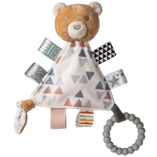 Taggies Teething Toys Baby Rattle Portable Triangle Activity Toy with Sensory Tags, 6-Inches, Teddy
