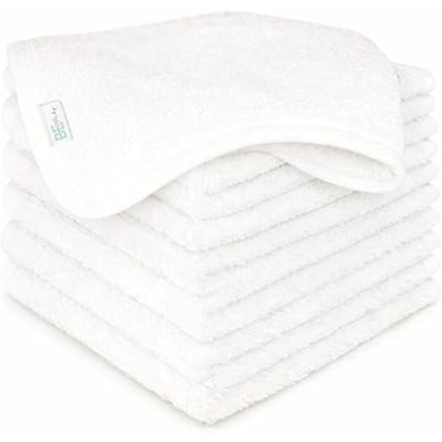 Baby 100% Organic Cotton Washcloths, White, Soft Absorbent for Babies Face and Body, Newborn, Kids, Toddlers, Infant, Gentle on Sensitive Skin, Reusable, 8 Pack