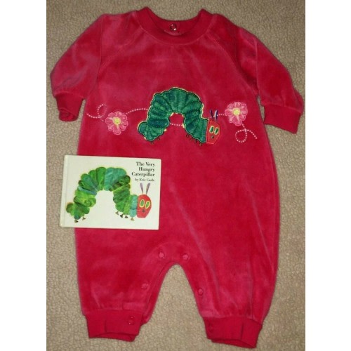 CARTERS Eric Carle Very Hungry Caterpillar Red VELOUR ROMPER 0 3 mo VGUC BOOK