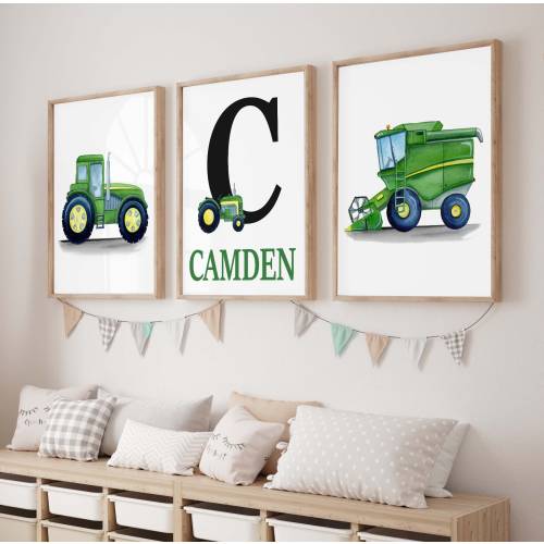 tractor wall art prints, boy nursery bedroom décor, green tractor painting, farm decor gift idea