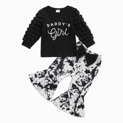 Xyant Toddler Baby Girl Outfit Newborn Fall Winter Clothes Cowgirl Western Long Sleeve Romper Bell Bottom Pants 3Pcs Set (Black,2-3 Years)