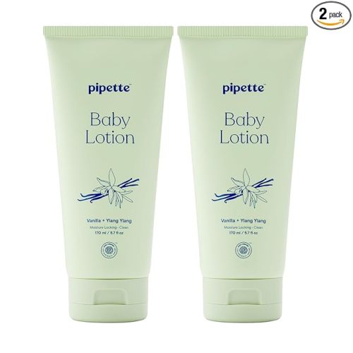 Pipette Baby Lotion, Vanilla + Ylang Ylang Scent, 5.7 fl oz (Pack of 2), Baby Lotion for Newborn, Sensitive Skin, and Kids, Non-Toxic and Hypoallergenic, Made with Ceramides
