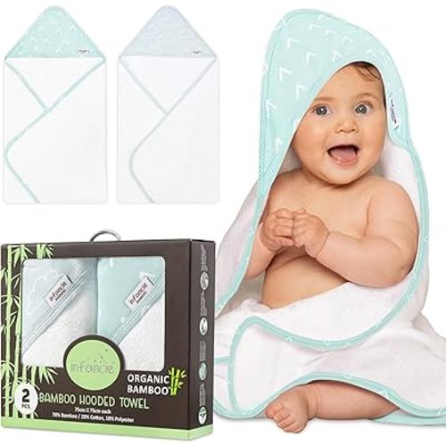 Organic Bamboo Hooded Baby Towel 2 PK 75 X 75 CM Hooded Baby Towel Newborn Soft Absorbent Breathable Gentle On Baby Skin Quick Dry Lightweight Bath Towels for Infants Daily Use Essentials
