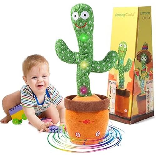 MIAODAM Dancing Talking Cactus Toy for Baby Toddler, Colorful Glowing Repeating What You Say, Singing Talking Toy 120 Pcs Songs for Baby Dancing Cactus Mimicking Toys