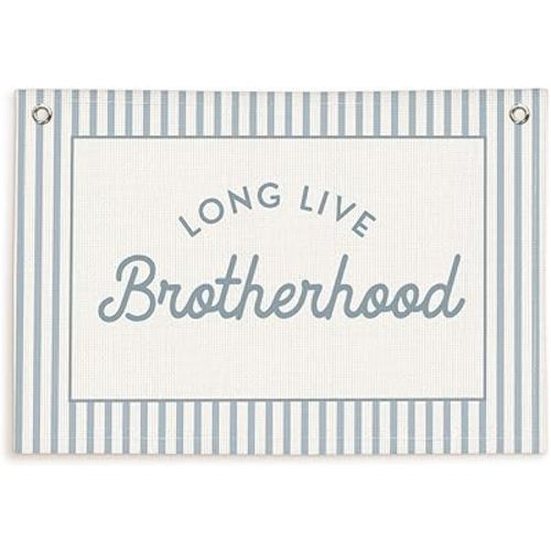 Lacama Blue Long Live Brotherhood Boys Room Decor, Boy Nursery Decor, Linen Banner Wall Hanging Canvas Banner Flag Decor for Toddler Boy Room Nursery 30x20 Inch