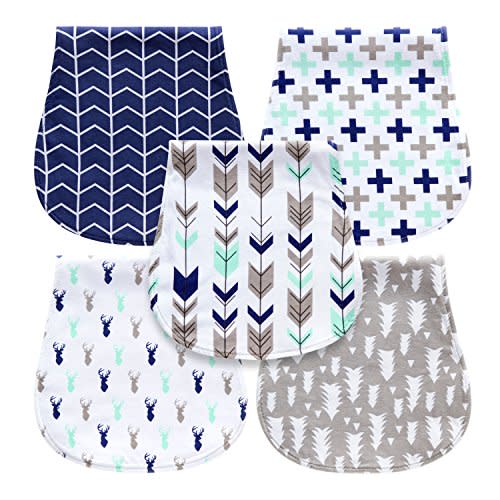 MiiYoung 5-Pack Baby Burp Cloths for Boys, Triple Layer, Organic Cotton, Soft and Absorbent Towel, Burping Rags for Newborns Set