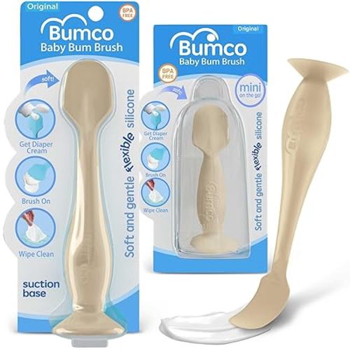 Bumco Baby Bum Brush + Mini Diaper Cream Spatula - BPA-Free Butt Spatula, Soft Diaper Spatula, Baby Diaper Cream Applicator, Mom-Invented Diaper Bag Essentials, Butt Spatula