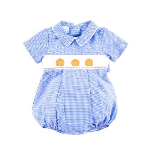 Cluster Pumpkin Smocked Royal Windowpane Collared Bubble