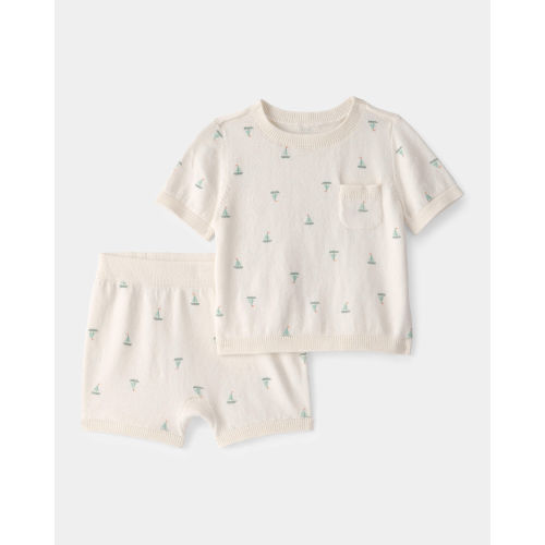 Baby 2-Piece Sailboat Sweater Top & Short Set - Ivory