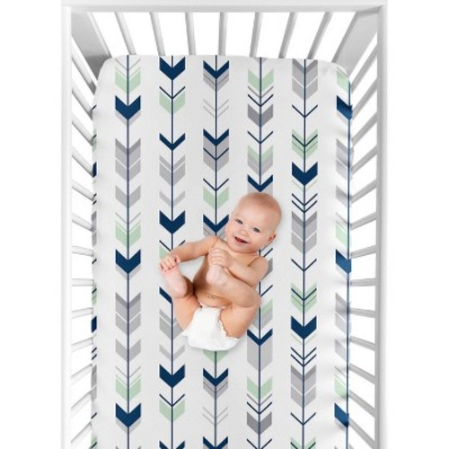 Sweet Jojo Designs Fitted Crib Sheet - Navy & Mint Woodsy - Arrow Print