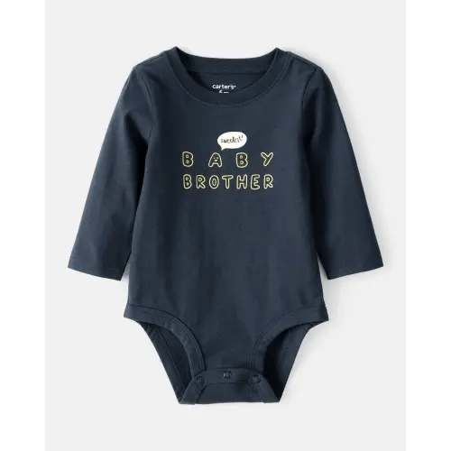 Baby Boy Sweetest Baby Brother Cotton Long-Sleeve Graphic Bodysuit - Navy Blue | Carter's