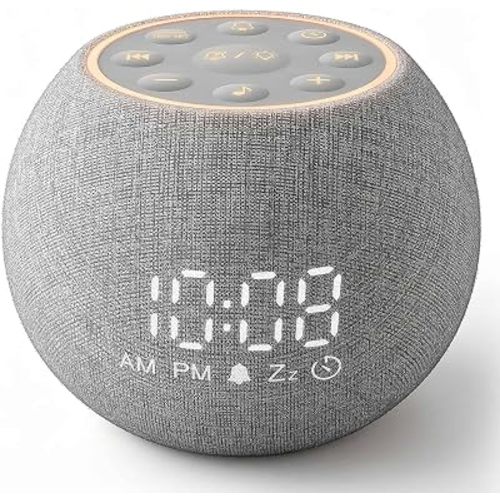 Zarler Sound Machine Alarm Clock for Bedroom, White Noise Machine Soothing Sounds for Sleep, Gentle Alarms for Wake Up, Dimmable Clock Display, Ambient Night Light, Plug in Bedside for Sleeping Adults