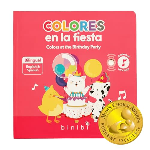 Binibi Spanish Musical Book Colors at The Birthday Party | Spanish Learning for Kids | Bilingual Book for Babies & Toddlers 1-3 | Libro en español para bebés