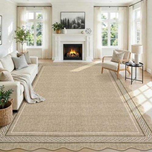 Scalloped Machine Washable Rug for Living Room Non Slip Soft Bedroom Rugs Low Pile Foldable Stain Resistant Carpet for Dining Room