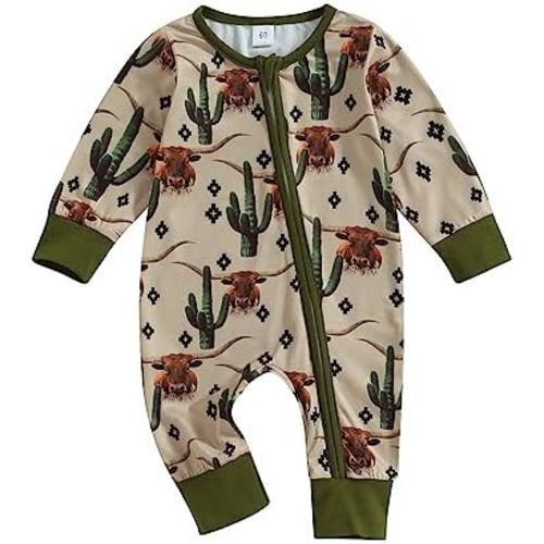 SAYOO Western Baby Boy Clothes Fall Zipped Cowboy Romper Outfit Infant Cow Print One-piece Jumpsuit Overall Country Stuff