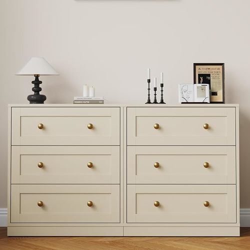 RoyalCraft Nightstand Set of 2, Night Stand with 3 Drawers Storage, Modern Bedside Table, End Table for Bedroom, Hallway, Closet, Beige