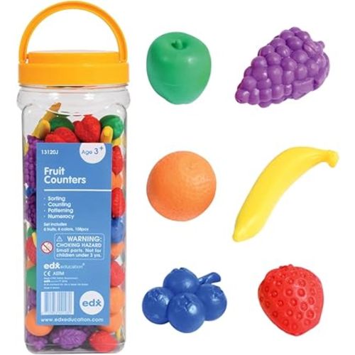 edxeducation Fruit Counters | Set of 108 | Math Manipulatives for Preschoolers | Color Sorting Sensory Toys | Counters for Kids Math and Language Skills