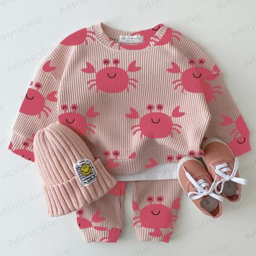 Baby Waffle Pink Smiling Crab Sweatshirt 2-piece Set