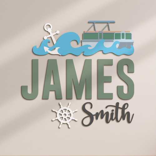 Personalized Pontoon Boat Kid 3D Wooden Nursery Name Sign Custom Boat Lake House Wall Decor Decoration Baby Shower Unique Boy Kid Room Gift