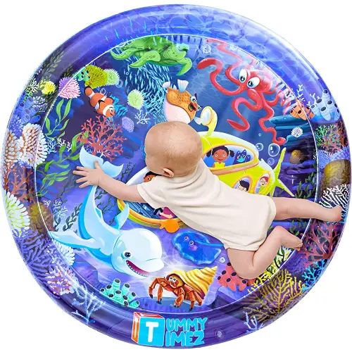 Multi-Stage Tummy Time Water Mat, Premium Extra Large Activity Center Promoting Baby Motor & Sensory Development, Inflatable Pat & Play Stimulation Gift for Infants Toddlers Boys Girls
