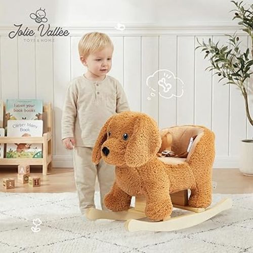 Baby Rocking Horse,Poodle Wooden Rocking Horse for Toddlers 1 Year Old Cute Dog Stuffed Plush Ride-on Toy Rocking Animal for Baby Boys and Girls Nursery/Child Christmas or Birthday Gift