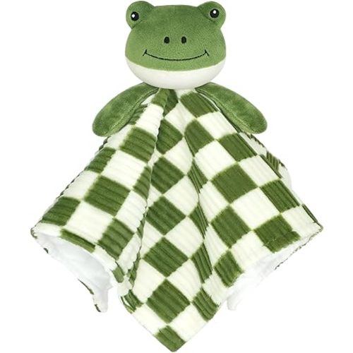 Baby Lovey Blanket for Boys Girls Super Soft Checkerboard Gingham with Minky Dot Fabric Backing Frog Stuffed Animal Lovely Snuggle Toy Green 14 Inch