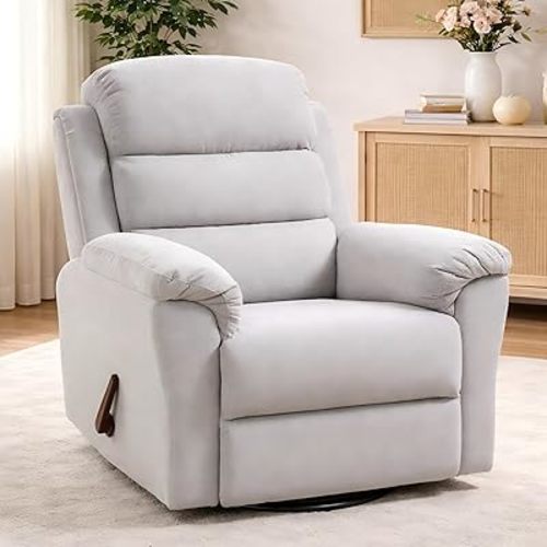 FLEXISPOT XRC6 Swivel Rocker Recliner with Massage & Heat, Rocking Glider Chair w/ 28" High Back, Comfy Upholstered Armchair for Living Room Nursery, FSC Certified(Ribbed Chenille, Light Grey)
