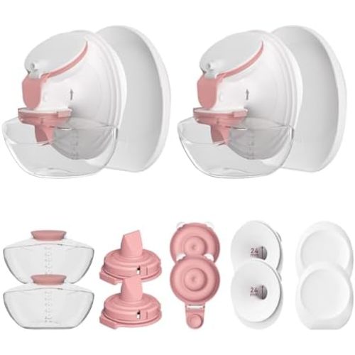 2 Pack 24mm Full Breast Pump Kits Compatible with Momcozy Upgraded Mobile Flow M9, Upgraded M9 Full Set Parts Including 24mm FlnageX2, Red ValveX2, Red DiaphragmX2, Container with Silicone LipX2