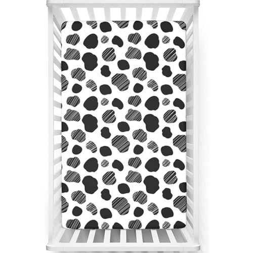 Cow Print Themed Fitted Crib Sheet,Standard Crib Mattress Fitted Sheet Toddler Bed Mattress Sheets -Crib Mattress Sheet or Toddler Bed Sheet,52“ x28“,White Black