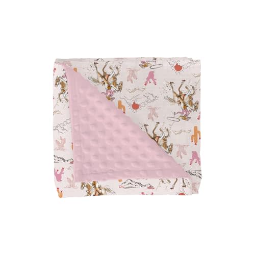Cute Pink Cowgirl Baby Blankets for Girl Western Cowgirls Horse Cactus Mountain Sunset Soft Mink Dotted Backing Double Layer Swaddle Blanket Wild West Desert Bed Throws for Newborn Toddler Crib 30x40