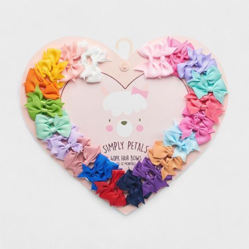 Simply Petals 40 Pack Heart Themed Hair Bow Set - Assorted Baby Bows for 0-12 Months, Colorful Clips for Infants, Girl, 40pcs