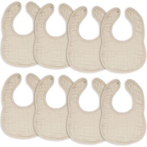 Comfy Cubs Muslin Cotton Baby Bibs, 8 Pack, Adjustable Size with Easy Snaps, Soft and Super Absorbent - Sand