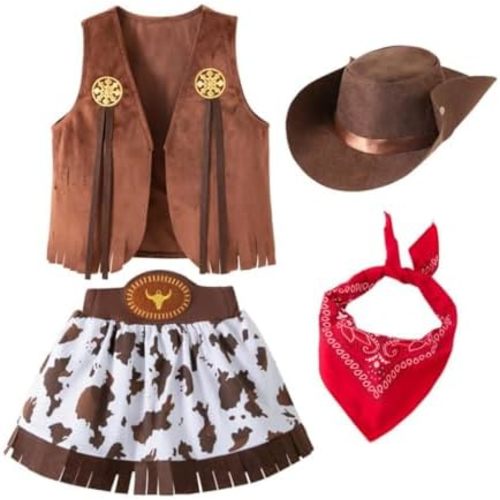 Dressy Daisy Baby Toddler Little Kids Girls Western Style Cowgirl Halloween Costume Dress Up Party Outfit with Vest and Hat