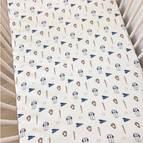 Blue Baseball Crib Sheet
